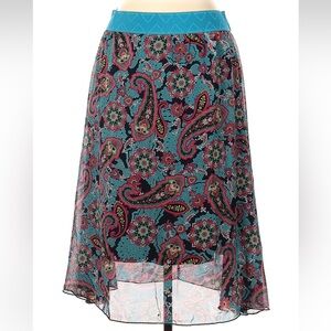 LuLaRoe Lola Midi Skirt Lined Sheer Overlay Paisley Print Women’s Size Large L